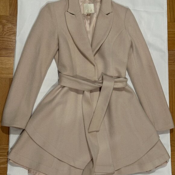 McGinn Evelyn Blush Pink Belted Wool-Blend Coat - Size 6 - Picture 3 of 7
